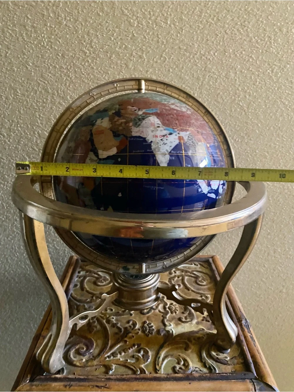 Lapis Gemstone Glob Compassion Decorative Globe W/Brass Tripod Base